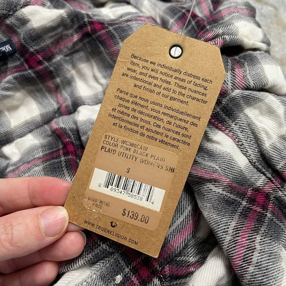 New TRUE RELIGION Plaid Utility Women’s Shirt Small - Picture 4 of 9